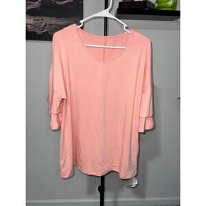 Pink ruffle short-sleeve Womens Top sz XL